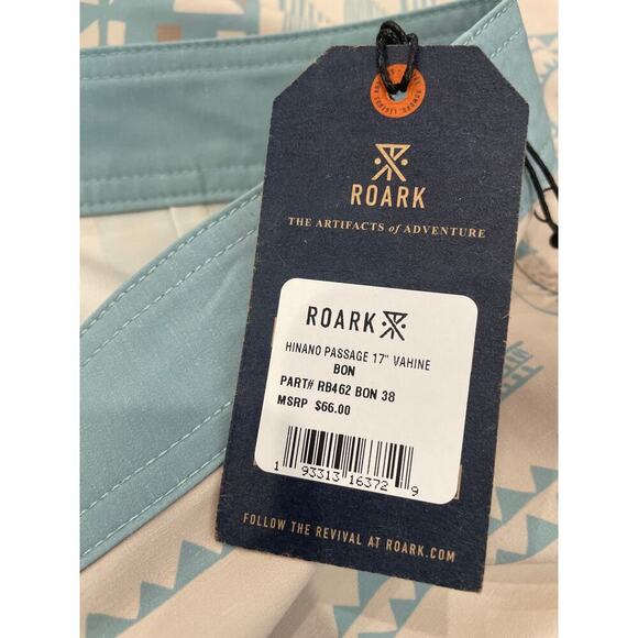 NWT Mens Roark Blue Tan Passage 17 Inch Hinano Vahine Boardshorts Size 38 - Picture 10 of 14